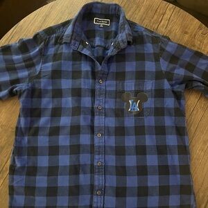 Upcycled Disney LA Dodger Black and Blue Flannel Plaid Shirt